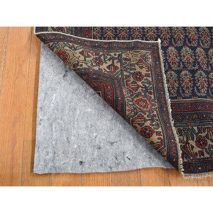 Overdyed & Vintage Worn Wool Hand Knotted Rug Blue Ivory 4.0X6.0 -O087479