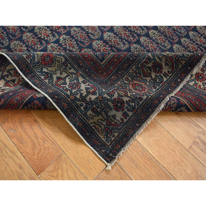 Overdyed & Vintage Worn Wool Hand Knotted Rug Blue Ivory 4.0X6.0 -O087479
