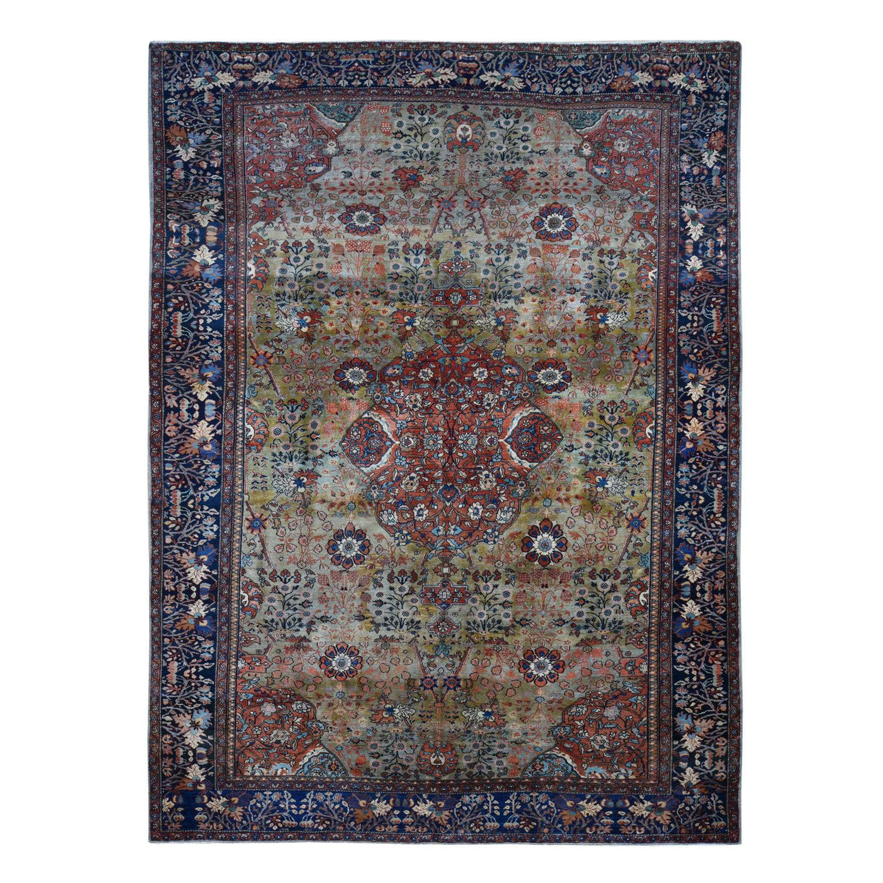 Green 8'4" x 11'6" Overdyed & Vintage Worn Hand knotted Wool Rug - Sku: O087480