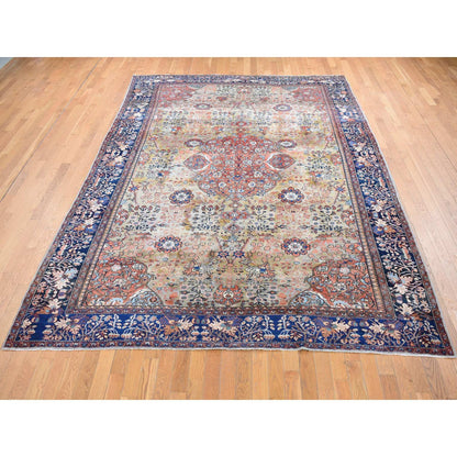 Overdyed & Vintage Worn Wool Hand Knotted Rug Green Blue 8.4X11.6 -O087480