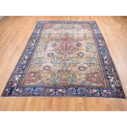 Overdyed & Vintage Worn Wool Hand Knotted Rug Green Blue 8.4X11.6 -O087480