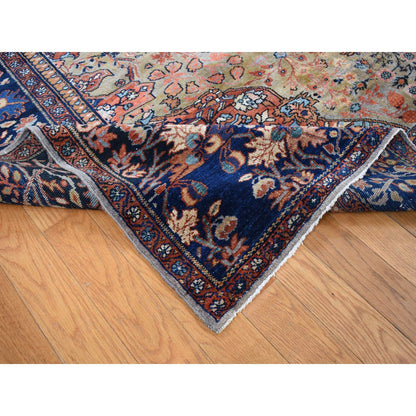 Overdyed & Vintage Worn Wool Hand Knotted Rug Green Blue 8.4X11.6 -O087480