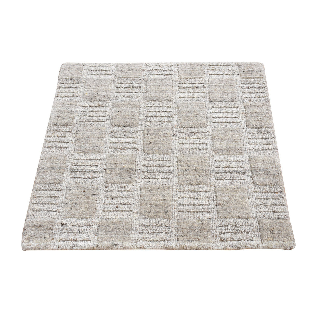 Beige 2'0" x 2'1" Modern and Contemporary Handloom Wool Rug - Sku: O087486