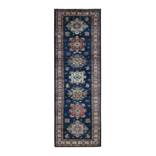 Kazak Wool Hand Knotted Rug Blue Ivory 2.9X8.2 -O087490