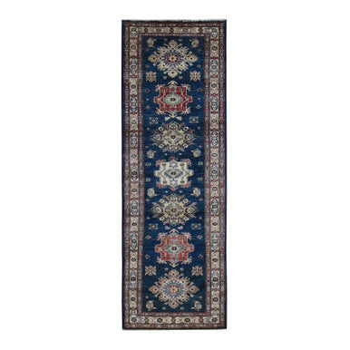 Kazak Wool Hand Knotted Rug Blue Ivory 2.9X8.2 -O087490