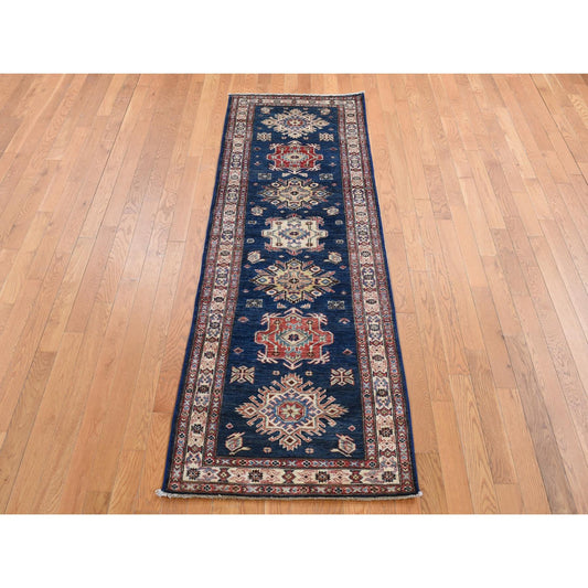 Kazak Wool Hand Knotted Rug Blue Ivory 2.9X8.2 -O087490