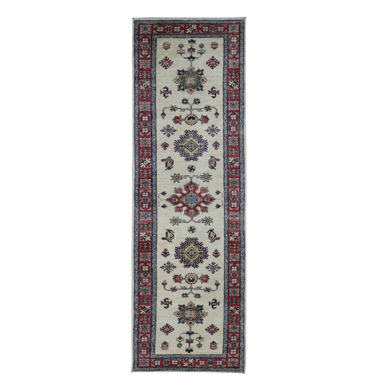 Ivory 2'9" x 8'7" Kazak Hand knotted Wool Rug - Sku: O087493