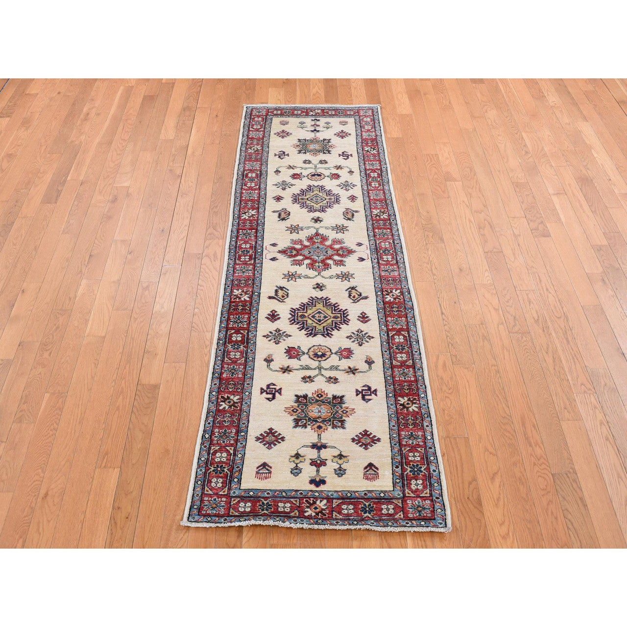 Ivory 2'9" x 8'7" Kazak Hand knotted Wool Rug - Sku: O087493