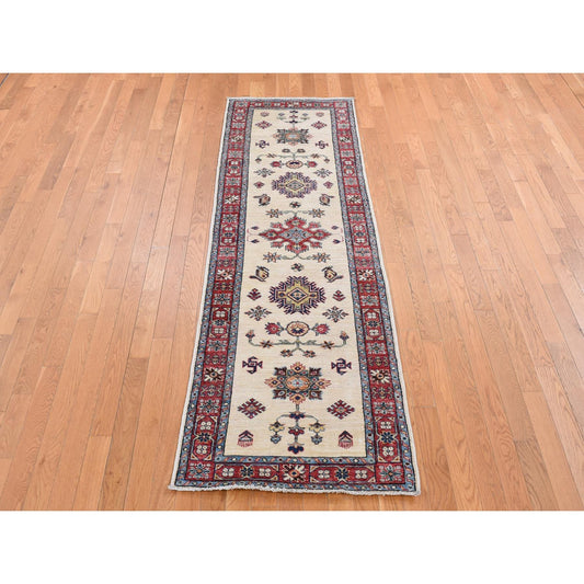 Kazak Wool Hand Knotted Rug Ivory Red 2.9X8.7 -O087493