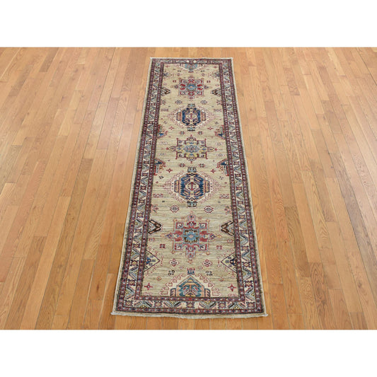 Kazak Wool Hand Knotted Rug Brown Ivory 2.8X8.2 -O087498