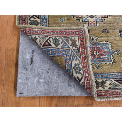 Kazak Wool Hand Knotted Rug Green Ivory 2.9X7.7 -O087502