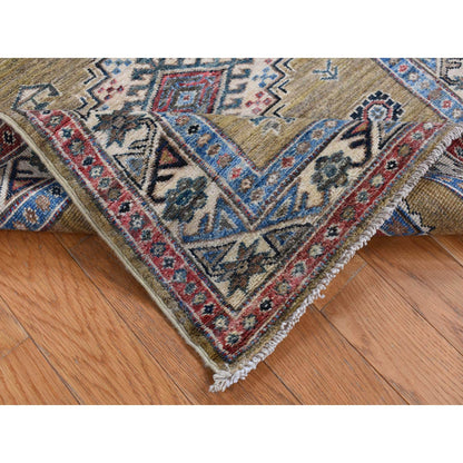 Kazak Wool Hand Knotted Rug Green Ivory 2.9X7.7 -O087502