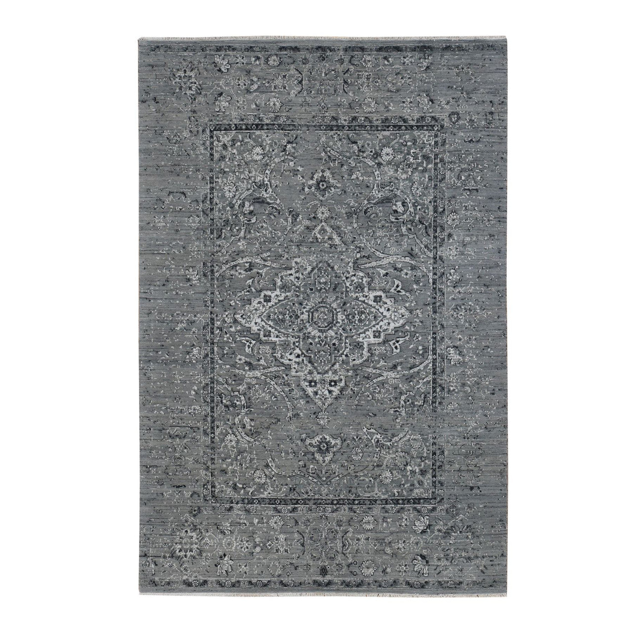 Gray 6'0" x 9'0" Transitional Hand knotted Wool/Silk Rug - Sku: O087509
