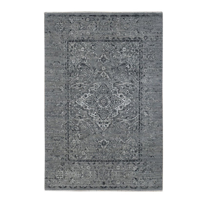 Transitional Wool & Silk Hand Knotted Rug Grey Gray 6.0X9.0 -O087509