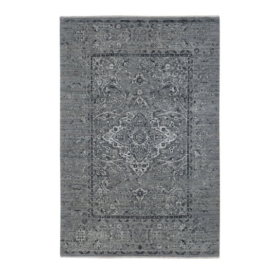 Transitional Wool & Silk Hand Knotted Rug Grey Gray 6.0X9.0 -O087509