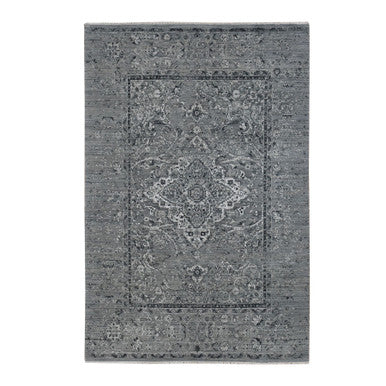 Transitional Wool & Silk Hand Knotted Rug Grey Gray 6.0X9.0 -O087509