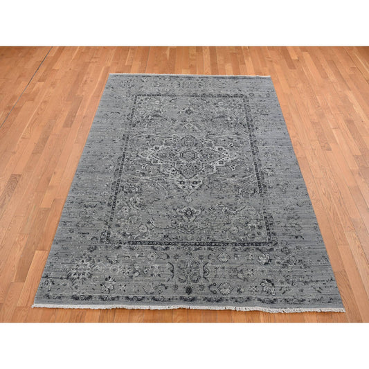 Transitional Wool & Silk Hand Knotted Rug Grey Gray 6.0X9.0 -O087509