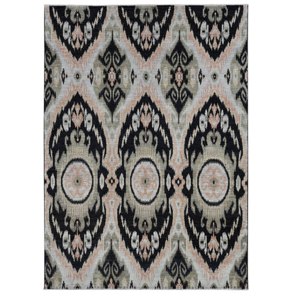 Ikat And Suzani Design Wool Hand Knotted Rug Black No Border 9.1X13.0 -O087513