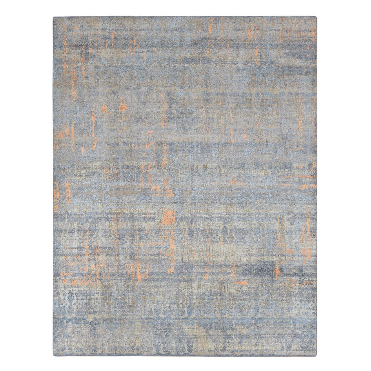 Blue 8'0" x 10'0" Modern and Contemporary Hand knotted Wool/Silk Rug - Sku: O087514
