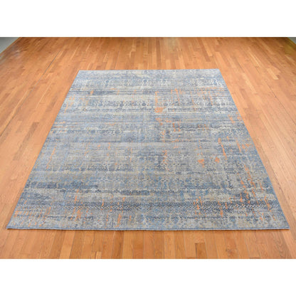 Modern and Contemporary Wool & Silk Hand Knotted Rug Blue No Border 8.0X10.0 -O087514
