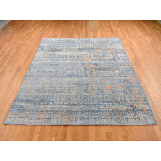 Modern and Contemporary Wool & Silk Hand Knotted Rug Blue No Border 8.0X10.0 -O087514