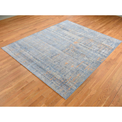 Modern and Contemporary Wool & Silk Hand Knotted Rug Blue No Border 8.0X10.0 -O087514