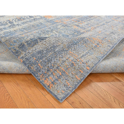 Modern and Contemporary Wool & Silk Hand Knotted Rug Blue No Border 8.0X10.0 -O087514