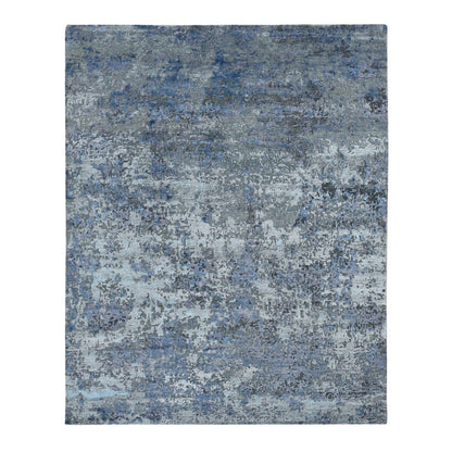 Modern and Contemporary Wool & Silk Hand Knotted Rug Grey No Border 7.10X9.9 -O087515
