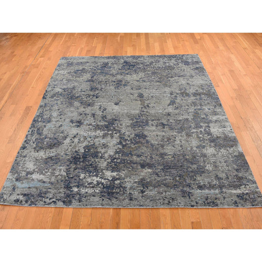Modern and Contemporary Wool & Silk Hand Knotted Rug Grey No Border 7.10X9.9 -O087515
