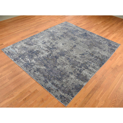 Modern and Contemporary Wool & Silk Hand Knotted Rug Grey No Border 7.10X9.9 -O087515