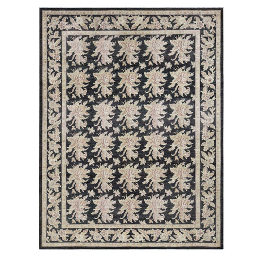 Oushak And Peshawar Wool Hand Knotted Rug Black Black 9.1X12.4 -O087517