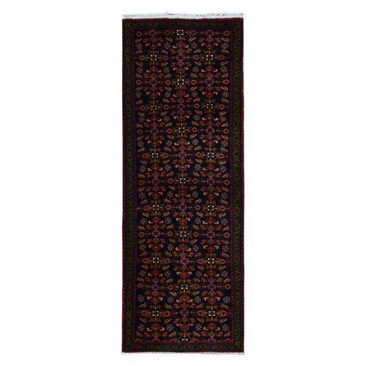 Persian Wool Hand Knotted Rug Blue Blue 3.9X9.7 -O087523
