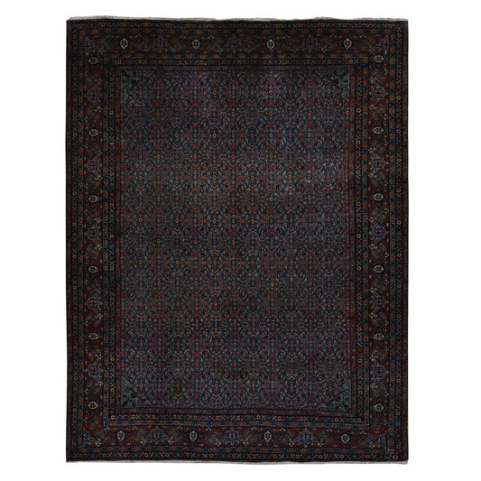 Antique Wool Hand Knotted Rug Blue Red 8.0X10.3 -O087533