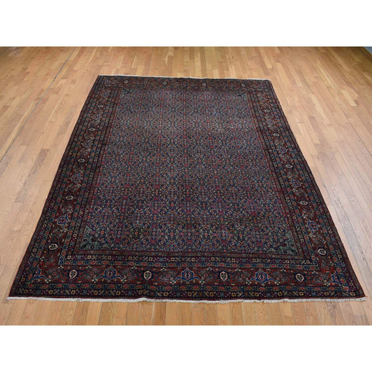 Antique Wool Hand Knotted Rug Blue Red 8.0X10.3 -O087533