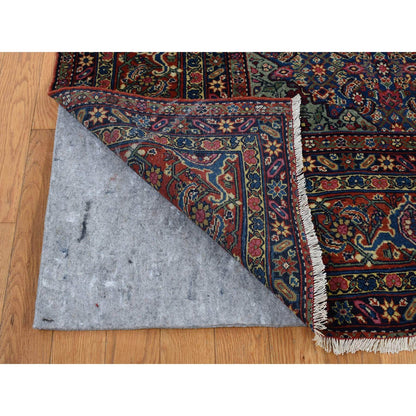 Antique Wool Hand Knotted Rug Blue Red 8.0X10.3 -O087533