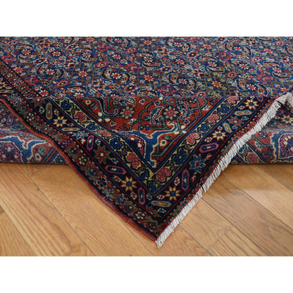 Antique Wool Hand Knotted Rug Blue Red 8.0X10.3 -O087533