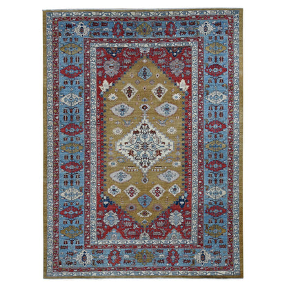 Heriz Wool Hand Knotted Rug Green Blue 9.10X13.10 -O087536