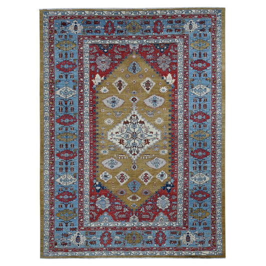 Heriz Wool Hand Knotted Rug Green Blue 9.10X13.10 -O087536