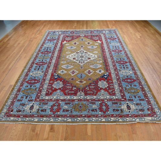 Heriz Wool Hand Knotted Rug Green Blue 9.10X13.10 -O087536