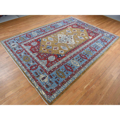 Heriz Wool Hand Knotted Rug Green Blue 9.10X13.10 -O087536