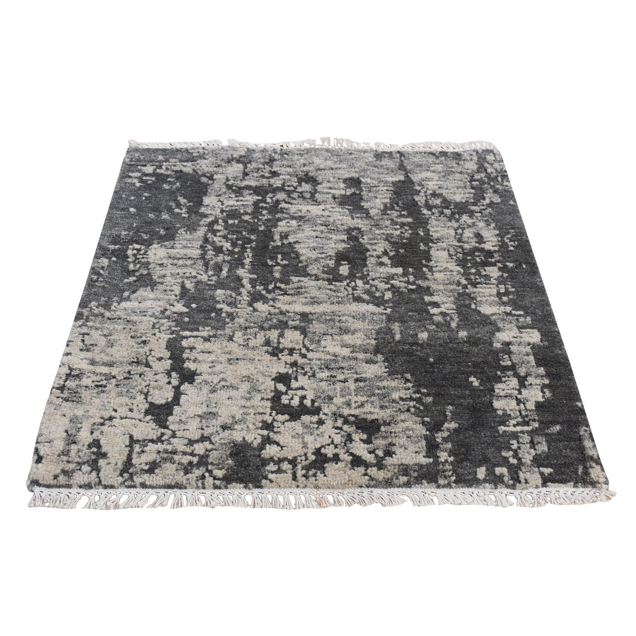 Black 2'0" x 2'0" Modern and Contemporary Hand knotted Wool Rug - Sku: O087546
