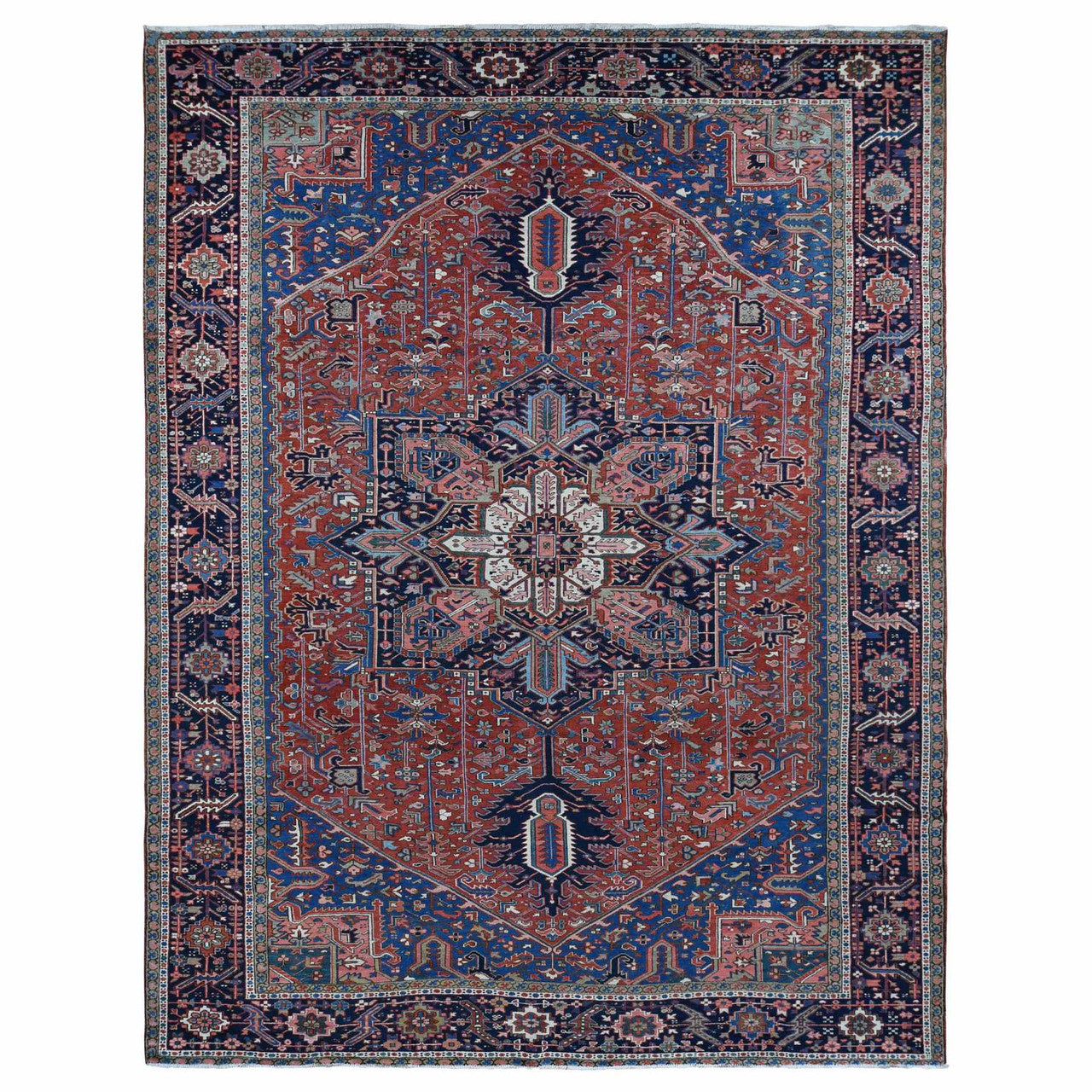 Red 12'3" x 16'1" Heriz Hand knotted Wool Rug - Sku: O087561