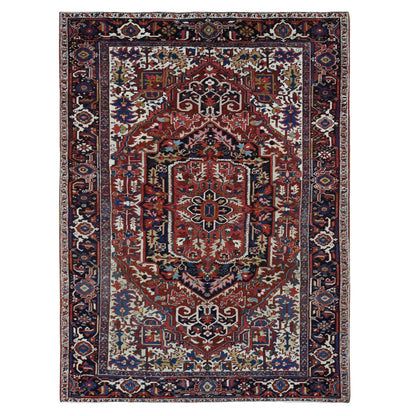 Heriz Wool Hand Knotted Rug Red Blue 7.8X10.6 -O087564