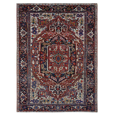 Heriz Wool Hand Knotted Rug Red Blue 7.8X10.6 -O087564