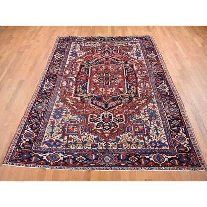 Heriz Wool Hand Knotted Rug Red Blue 7.8X10.6 -O087564