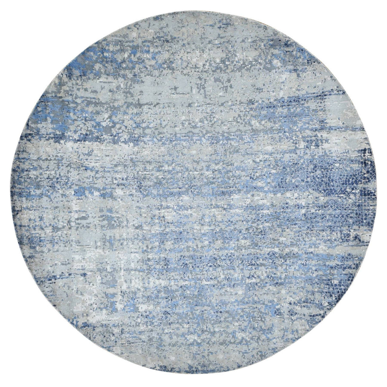 Modern and Contemporary Wool & Silk Hand Knotted Rug Blue No Border 8.10X8.10 -O087568