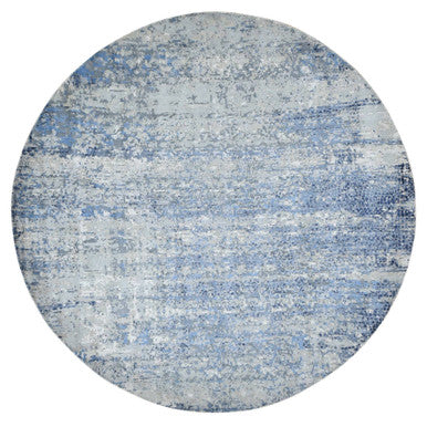 Modern and Contemporary Wool & Silk Hand Knotted Rug Blue No Border 8.10X8.10 -O087568