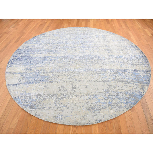Modern and Contemporary Wool & Silk Hand Knotted Rug Blue No Border 8.10X8.10 -O087568