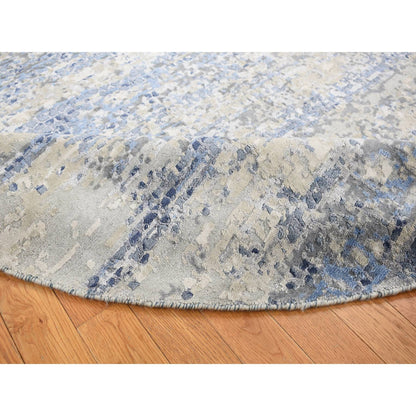 Modern and Contemporary Wool & Silk Hand Knotted Rug Blue No Border 8.10X8.10 -O087568