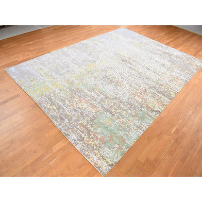 Modern and Contemporary Wool & Pure Silk Hand Knotted Rug Grey No Border 10.0X14.1 -O087581